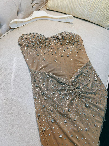 Elegant Mermaid Sweetheart Champagne Sleeveless Long Evening Party Gowns Evening Formal Dresses Prom Dress W905