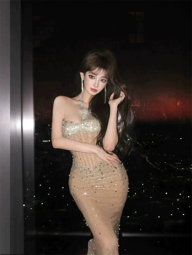 Elegant Mermaid Sweetheart Champagne Sleeveless Long Evening Party Gowns Evening Formal Dresses Prom Dress W905
