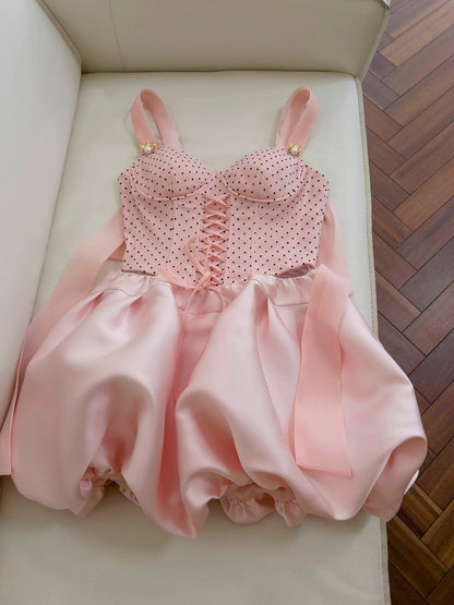 Pretty Ball Gown Sweetheart Sleeveless Satin Pink Summer 16th Birthday Dresses For Teens Hoco Dress Mini 18th Birthday Outfit Cocktail Dresses For Women W910