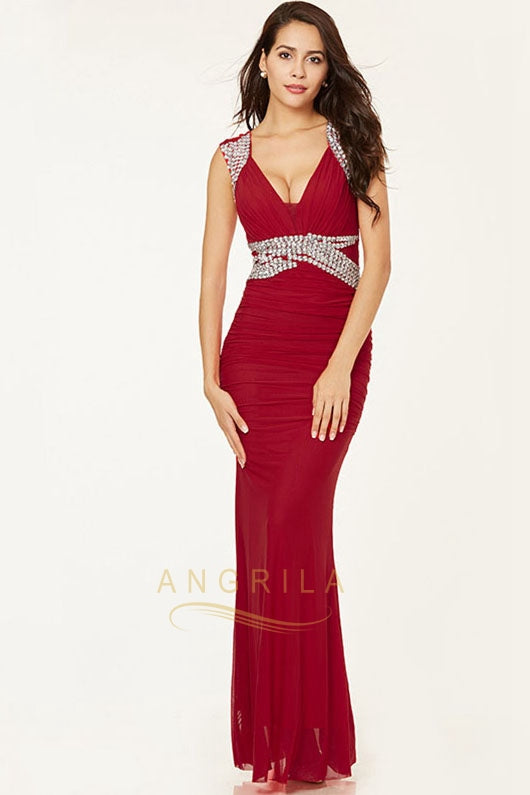 Plus Size Chiffon Floor-Length Prom Dresses with Crystals