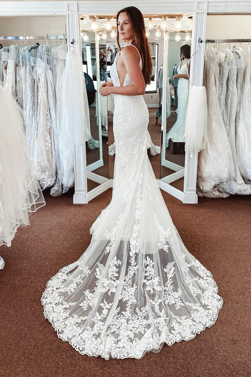 Aimishang Elegant Ivory Lace A-Line Detachable Long Sleeves Corset Long Wedding Dress