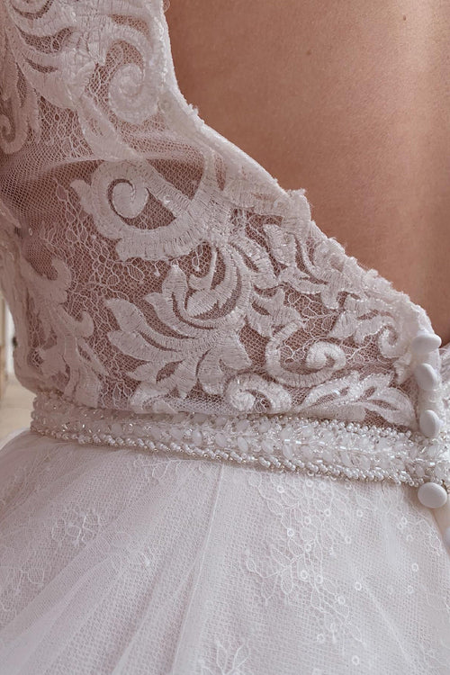 Aimishang Elegant A-Line Tulle White Long Wedding Dress with Beading