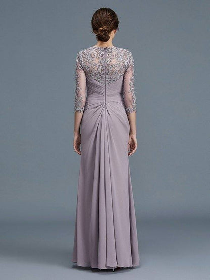 Sheath/Column 3/4 Sleeves Sweetheart Ruffles Chiffon Floor-Length Mother of the Bride Dresses - RongMoon