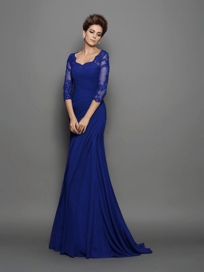 Trumpet/Mermaid Sweetheart Ruched 3/4 Sleeves Long Chiffon Mother of the Bride Dresses - RongMoon