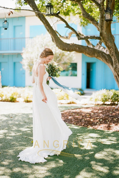 Spaghetti Straps Sweetheart Chiffon Wedding Dresses