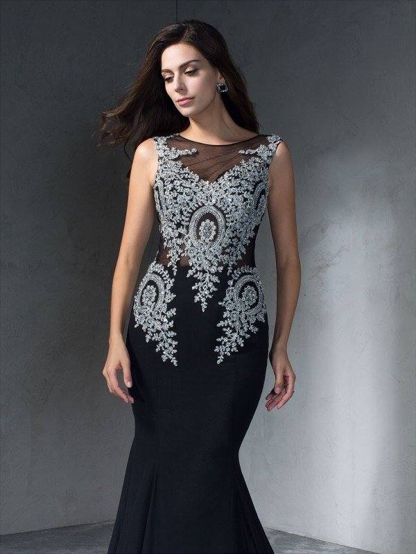 Trumpet/Mermaid Scoop Applique Sleeveless Long Chiffon Dresses - RongMoon