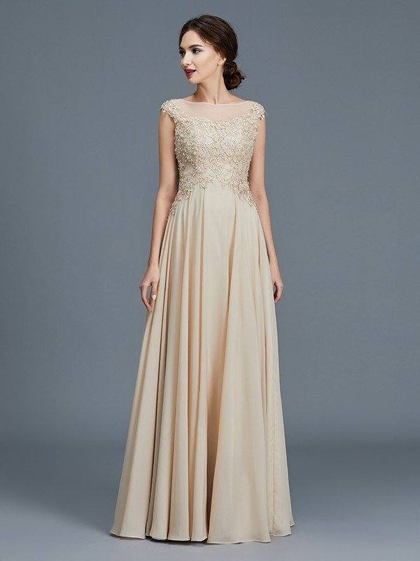 A-Line/Princess Scoop Sleeveless Ruffles Chiffon Floor-Length Mother of the Bride Dresses - RongMoon