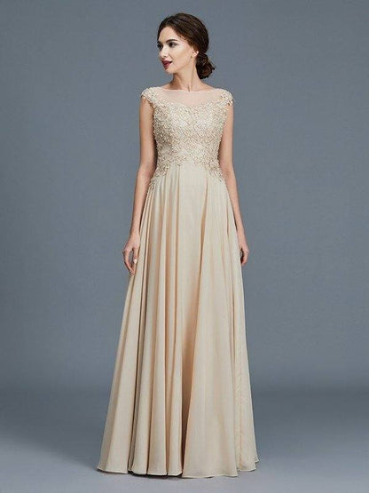 A-Line/Princess Scoop Sleeveless Ruffles Chiffon Floor-Length Mother of the Bride Dresses - RongMoon