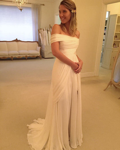 Tulle Split Wedding Dress Off The Shoulder