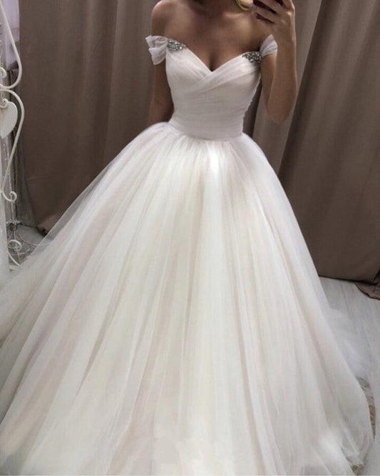Tulle Princess Wedding Dress Off Shoulder Ball Gown