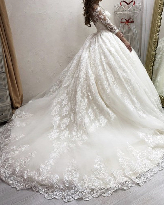 Vintage 3/4 Sleeves Wedding Dress Ball Gown