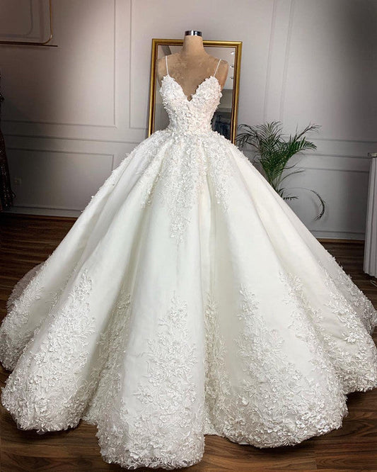 Spaghetti Straps Wedding Dress Ball Gown Appliques