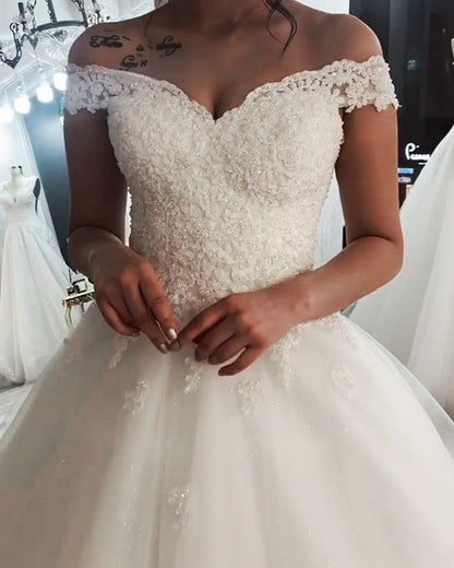Elegant Wedding Dress Lace Appliques Off Shoulder