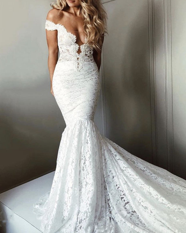 Boho Lace Wedding Dress Mermaid Off The Shoulder