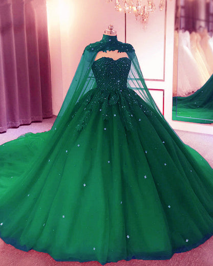 Sweetheart Ball Gown Wedding Dress With Cape