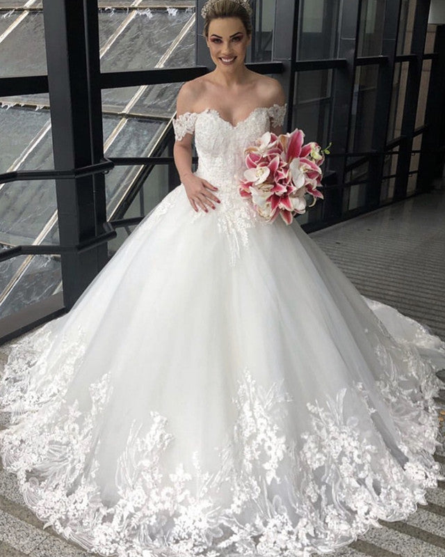 Lace Embroidery Wedding Dress Off Shoulder Ball Gown