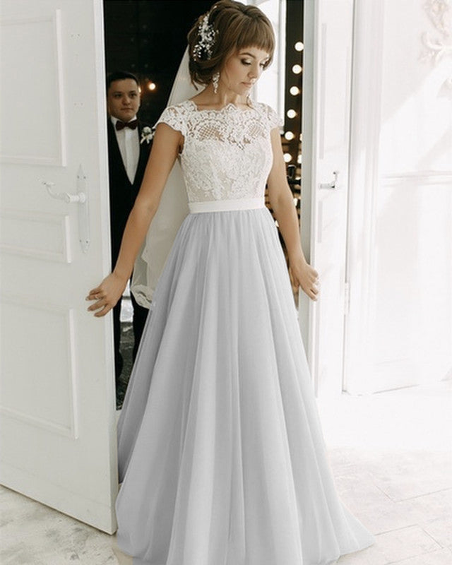 Modest Boho Wedding Dress Lace Cap Sleeves