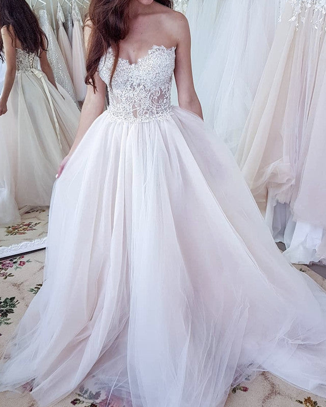 Beach Wedding Dress Lace Sweetheart See Through Corset