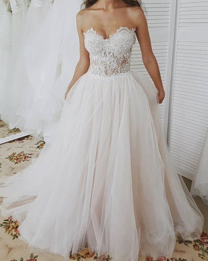 Beach Wedding Dress Lace Sweetheart See Through Corset