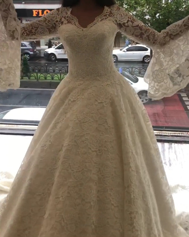 Vintage Lace Wedding Dress Puffy Sleeves