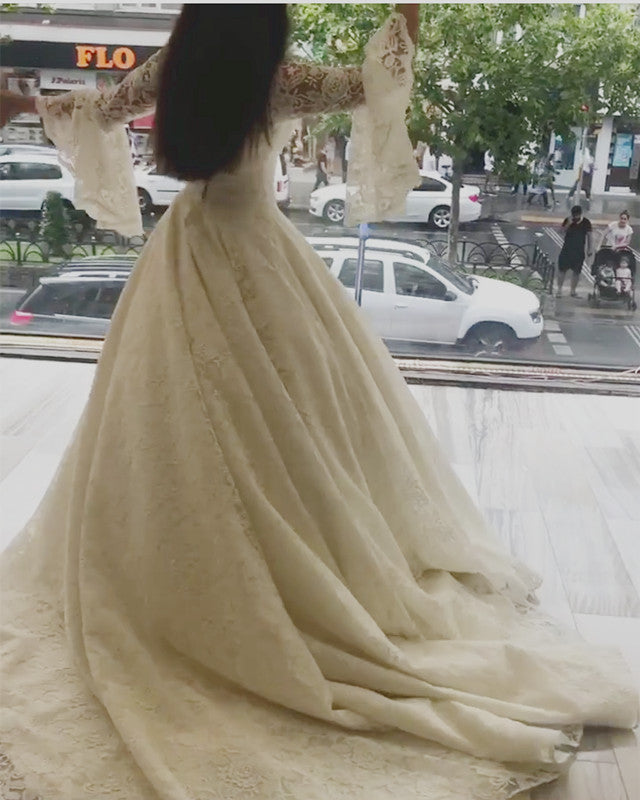 Vintage Lace Wedding Dress Puffy Sleeves