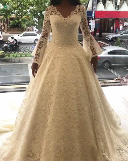 Vintage Lace Wedding Dress Puffy Sleeves