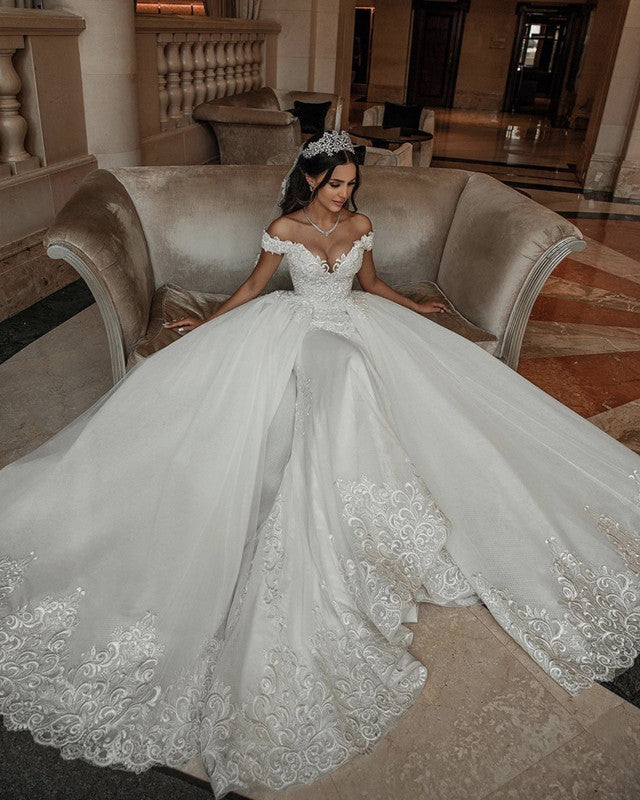Mermaid Wedding Dress Off The Shoulder Lace Embroidery