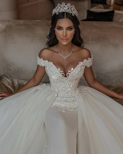 Mermaid Wedding Dress Off The Shoulder Lace Embroidery