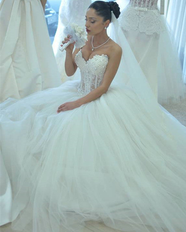 Romantic Wedding Dresses Sweetheart Corset Pearl Beaded