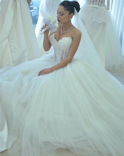 Romantic Wedding Dresses Sweetheart Corset Pearl Beaded