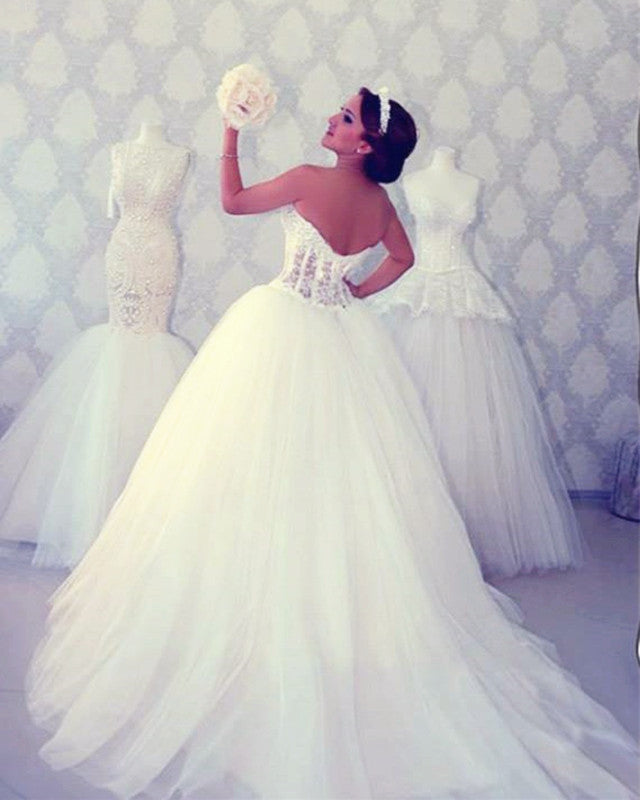 Romantic Wedding Dresses Sweetheart Corset Pearl Beaded