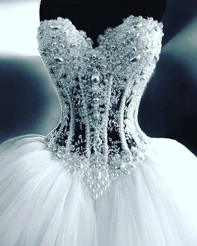 Romantic Wedding Dresses Sweetheart Corset Pearl Beaded