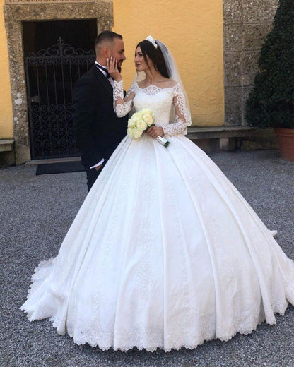 Vintage Wedding Gown Lace Long Sleeves Off The Shoulder