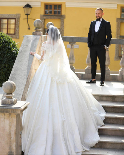 Vintage Wedding Gown Lace Long Sleeves Off The Shoulder