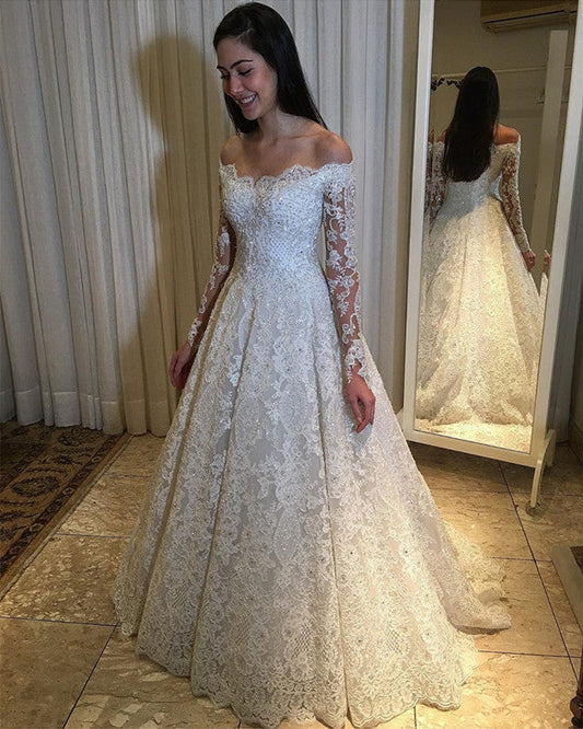 Lace Wedding Dress Long Sleeves Off Shoulder