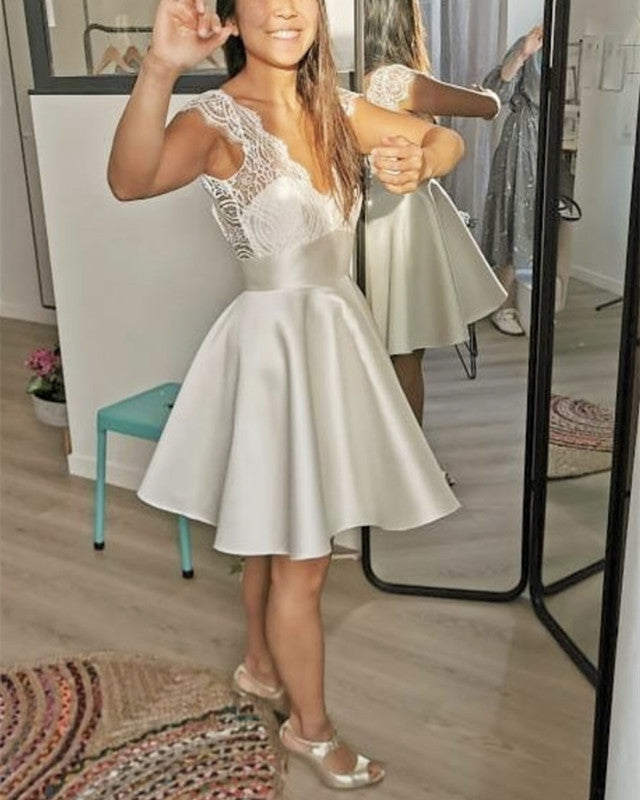 Short Wedding Dress Vintage Lace Cap Sleeves