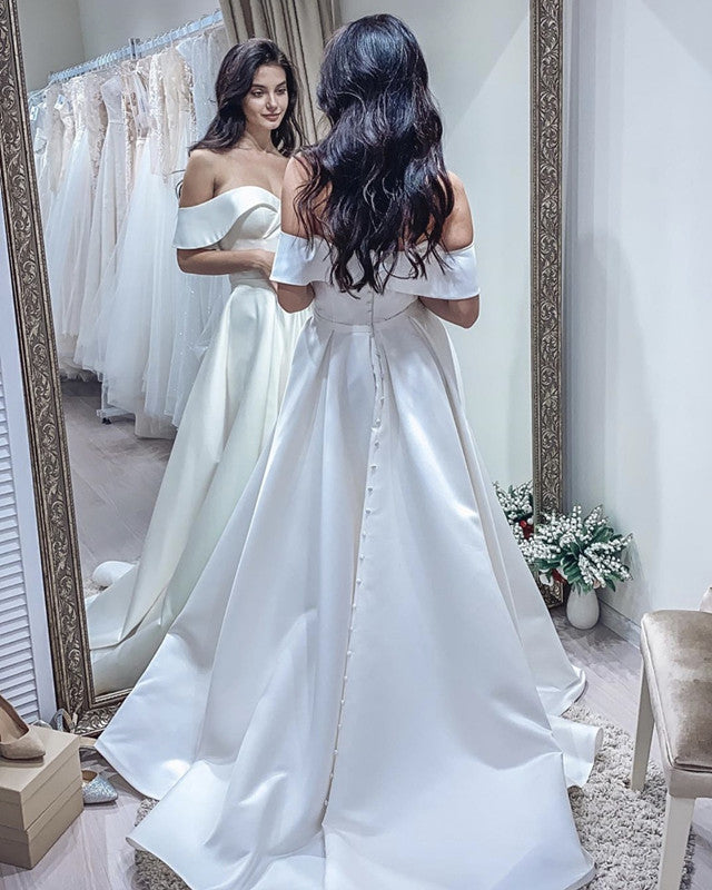 Sexy Wedding Dress Satin Split Off Shoulder