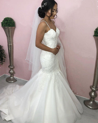 Sweetheart Appliques Mermaid Wedding Dresses With Straps