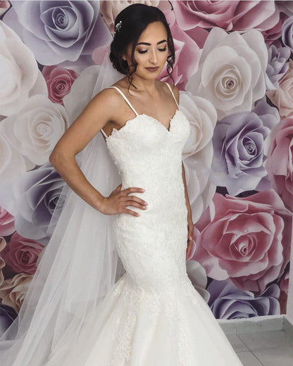 Sweetheart Appliques Mermaid Wedding Dresses With Straps