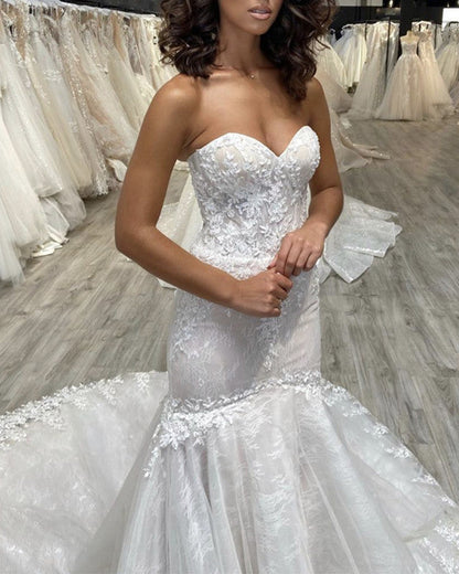 Lace Mermaid Wedding Dress Sweetheart Corset