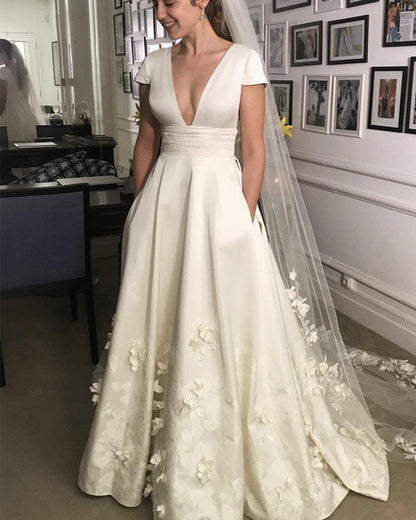 Satin Empire Wedding Dress With Pockets