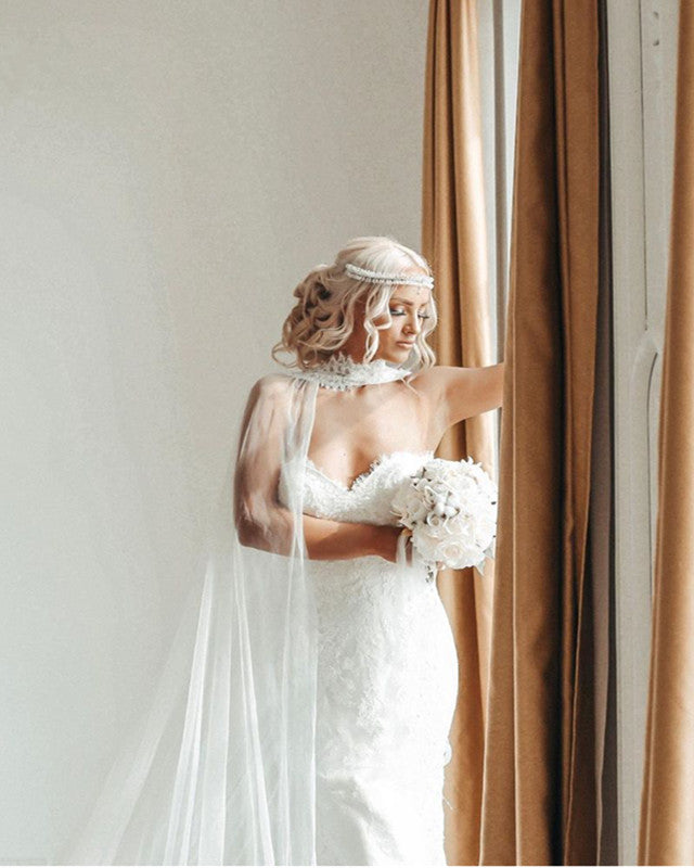 Sweetheart Lace Mermaid Wedding Dress With Cape
