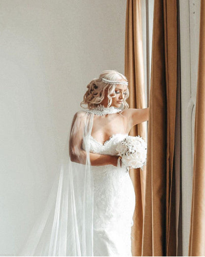 Sweetheart Lace Mermaid Wedding Dress With Cape