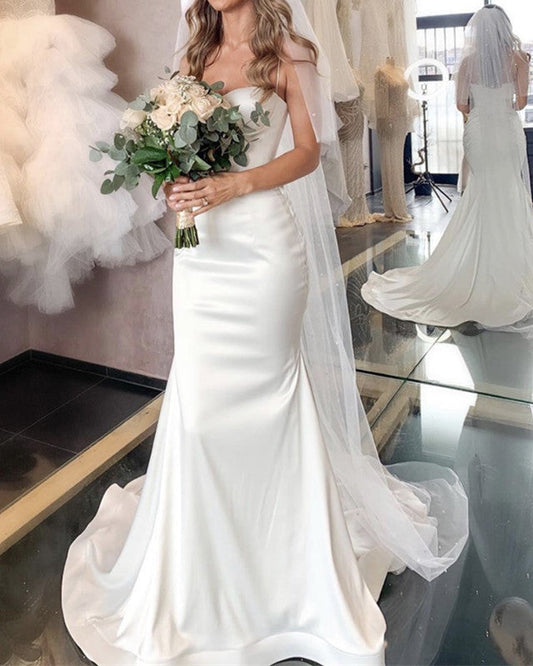 Sweetheart Mermaid Wedding Dress Satin Spaghetti Straps