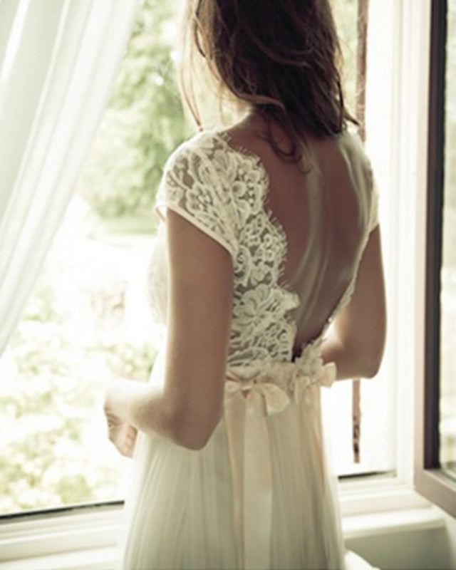 Hippie Wedding Dress Lace V Neck Empire Waist