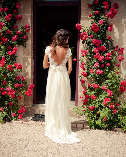 Hippie Wedding Dress Lace V Neck Empire Waist