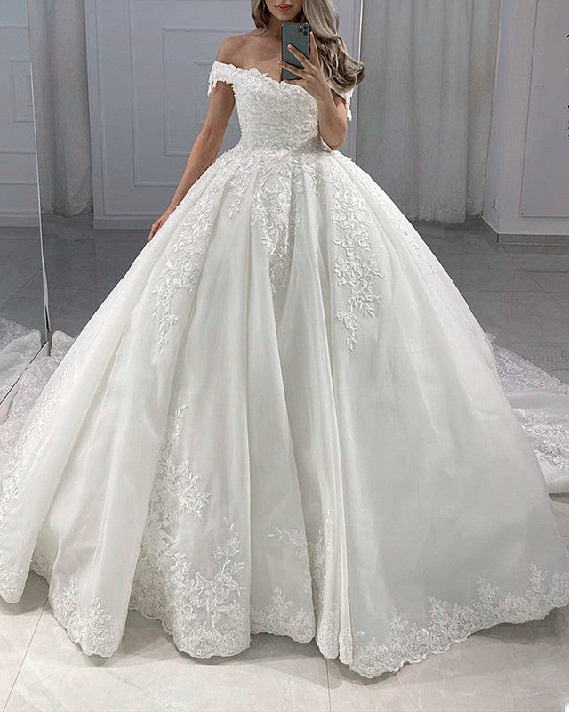 Organza Wedding Dress Ball Gown Lace Off Shoulder