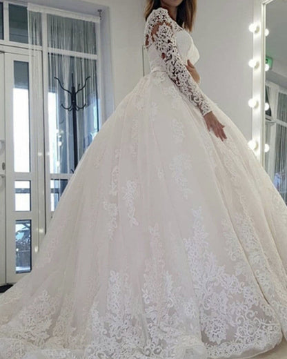 Puffy Wedding Dress Off The Shoulder Lace Sleeves