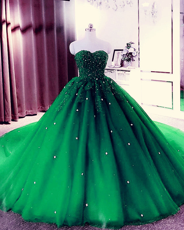 Sweetheart Wedding Dress Tulle Ball Gown Lace Beaded
