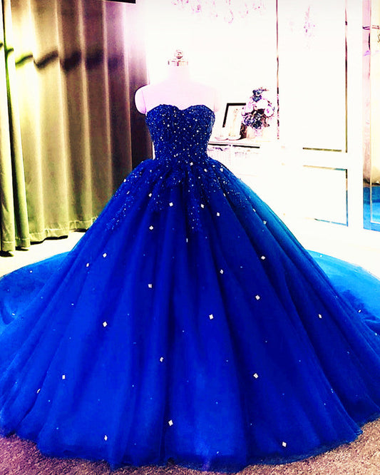 Sweetheart Wedding Dress Tulle Ball Gown Lace Beaded